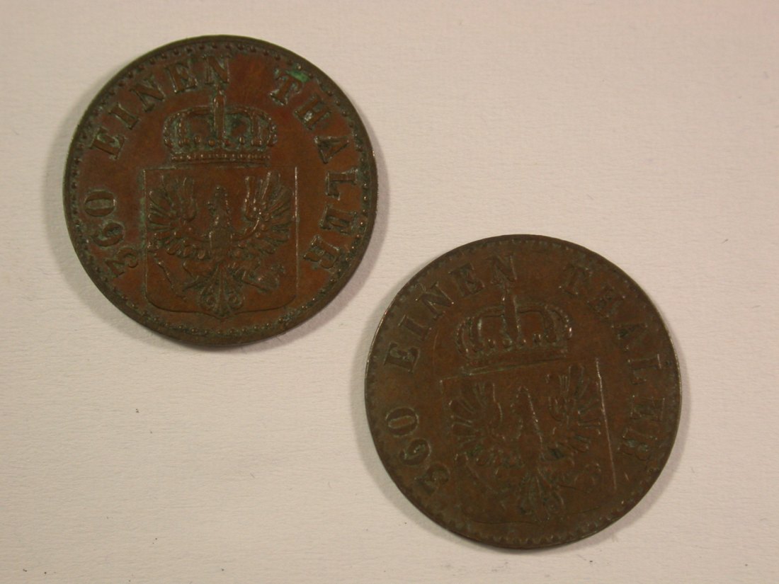  15007 Preussen 2 x 1 Pfennig 1847 A und 1848 D Orginalbilder   