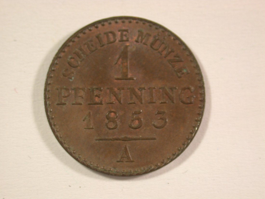  15007 Preussen 1 Pfennig 1853 A in f.ST !! Orginalbilder   