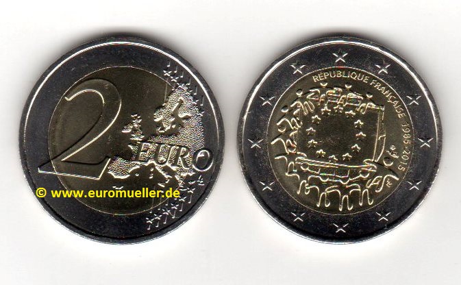 Frankreich 2 Euro Gedenkmünze 2015...Europaflagge   