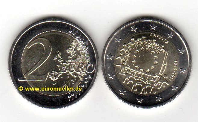Lettland 2 Euro Gedenkmünze 2015...Europaflagge   