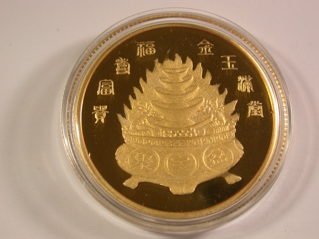  15012 China Medaille vermutlich Silber vergoldet 30,28 Gramm 40 mm PP  Orginalbilder   