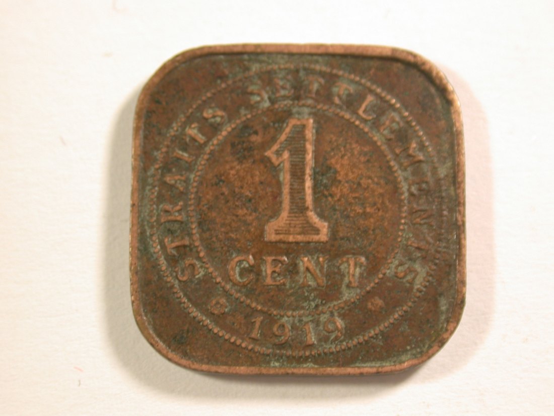  15013 Straits Settlements  1 Cent 1919 in ss Orginalbilder   