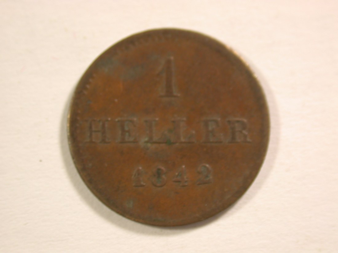  15013 Nassau  1 Heller 1842 in ss R! Orginalbilder   