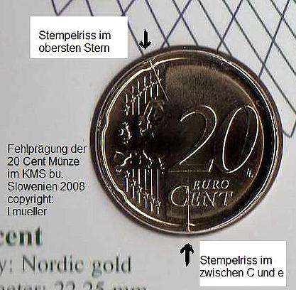 Slowenien ...offizieller KMS 2008...bu...mit 20 Cent Fehlprägung !   