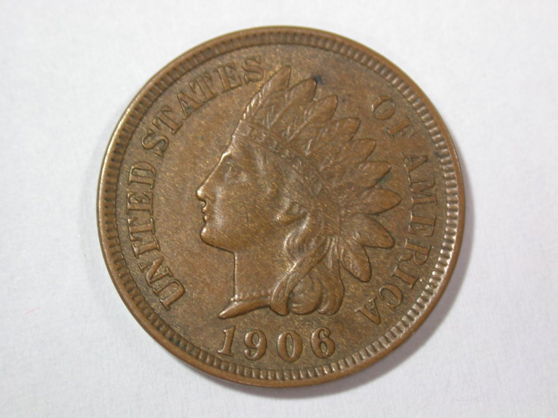  A001 USA  Indian Head 1 Cent 1906 in vz-st/f.st (AU-MS)  Orginalbilder   