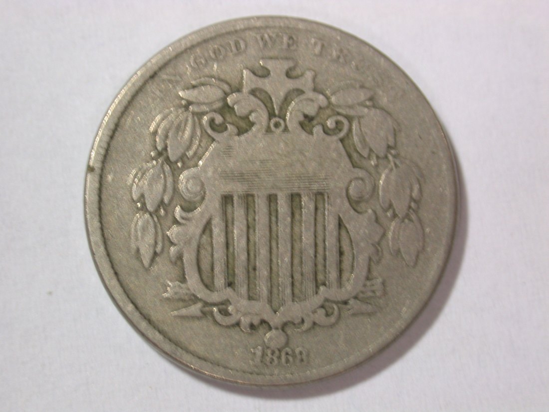  A001 USA  Shield Nickel 5 Cent 1868 in ss (VF)  Orginalbilder   