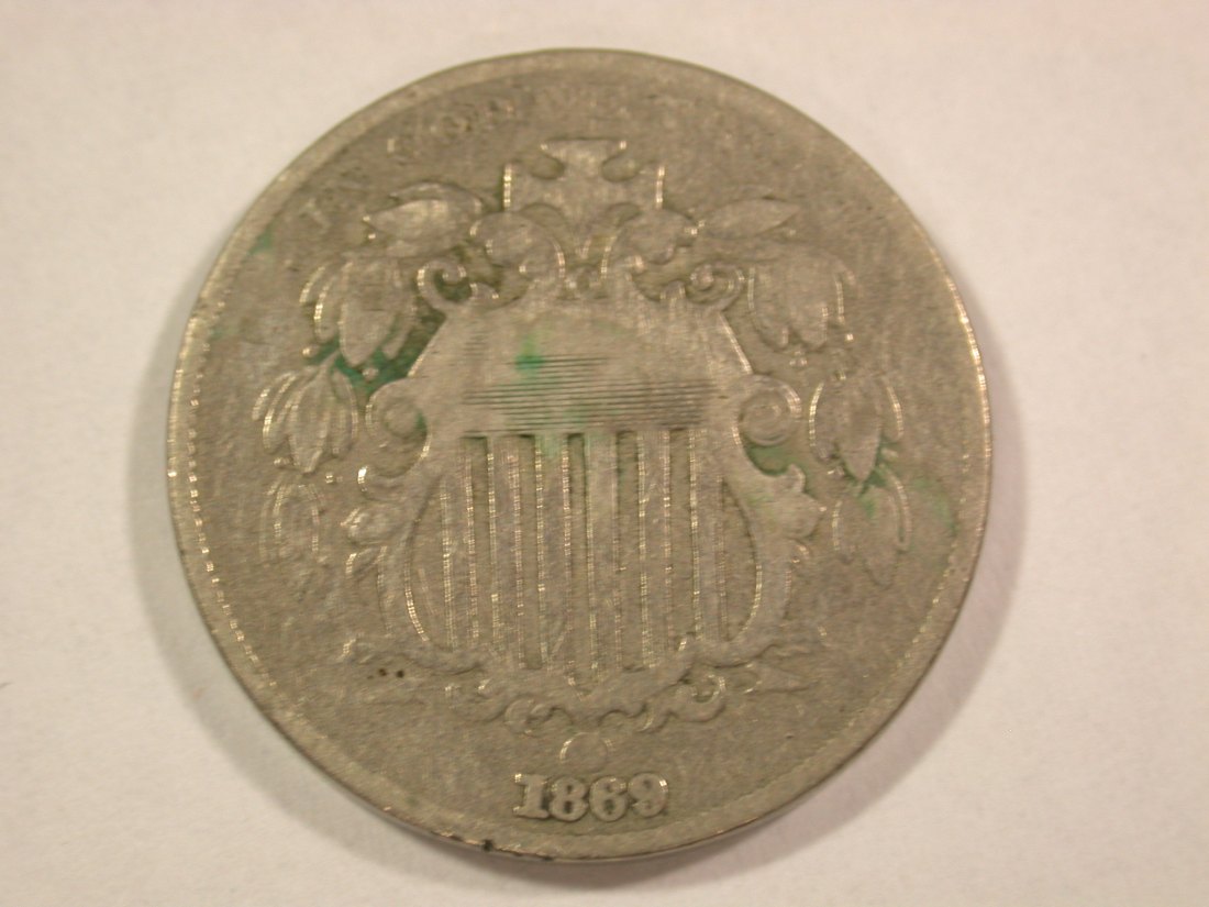  A001 USA  Shield Nickel  5 Cent 1869 in ss (VF) Orginalbilder   