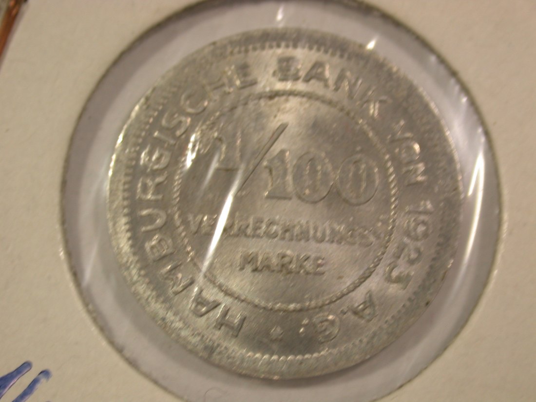  A002 Hamburg 1/100 Verrechnungsmarke 1923 in unc Orginalbilder   