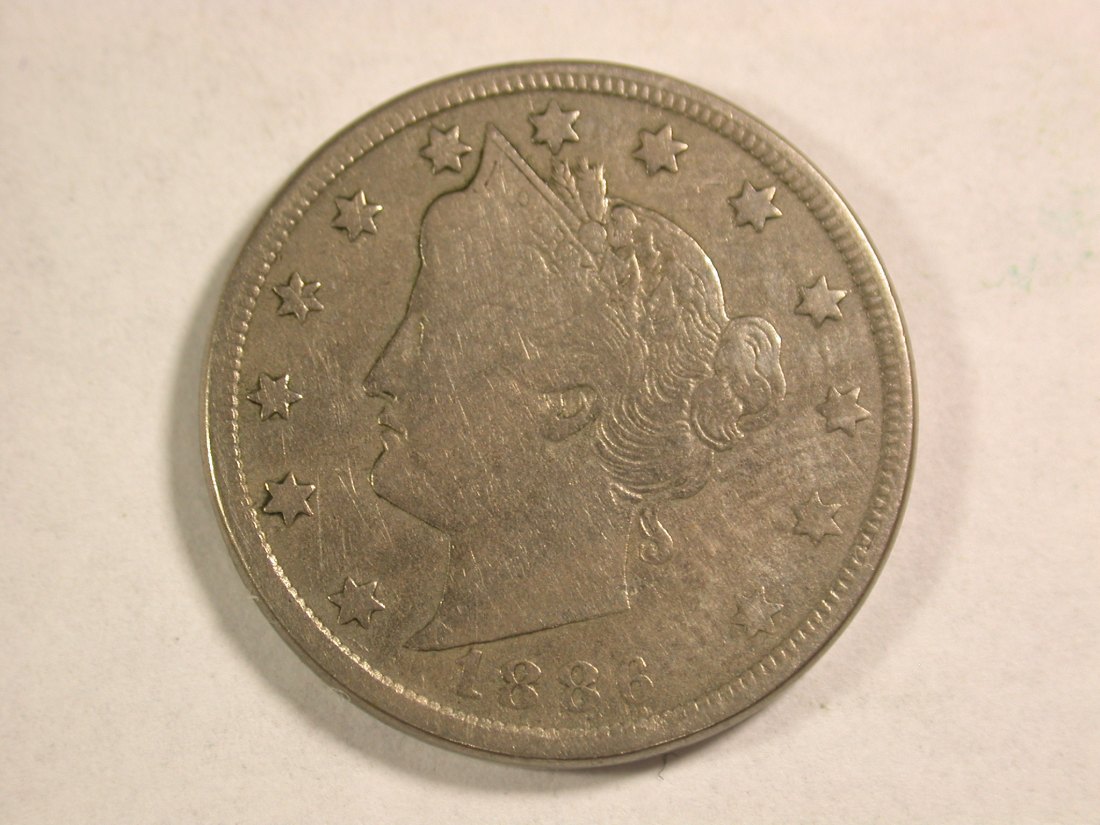  A103 USA  half Dime 5 Cent 1886 V-Nickel in f.ss (n.VF) Orginalbilder   