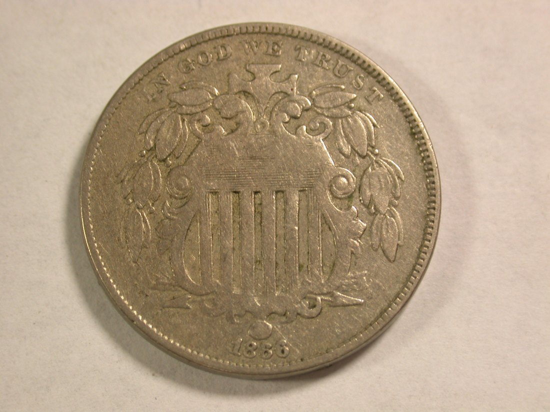  A103 USA  half Dime 5 Cent 1866 Shield Nickel in ss+ (VF+) Orginalbilder   