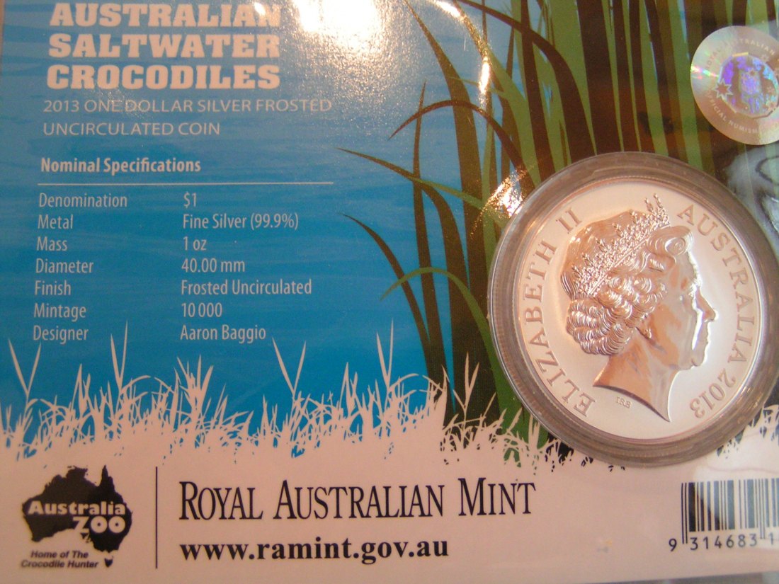  1 Dollar Australien 1 oz Silber bu 2013 Bindi Salzwasserkrokodil   
