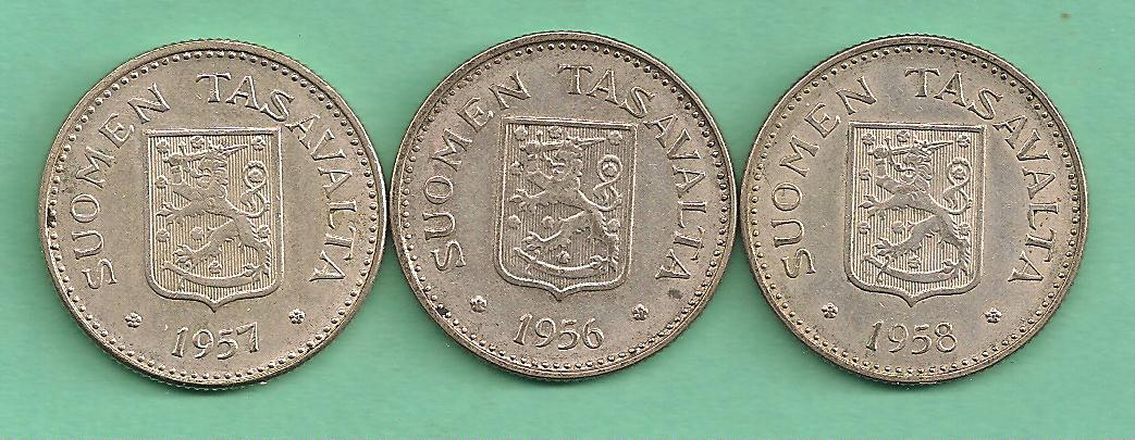  Finlandia - drei Münzen 200 Markkaa Jahre 1956-1958 silber   