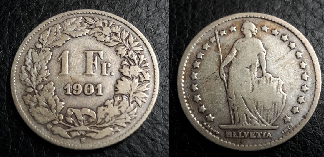  1 Franken Schweiz 1901 B Silber selteneres Jahr XL Bilder   
