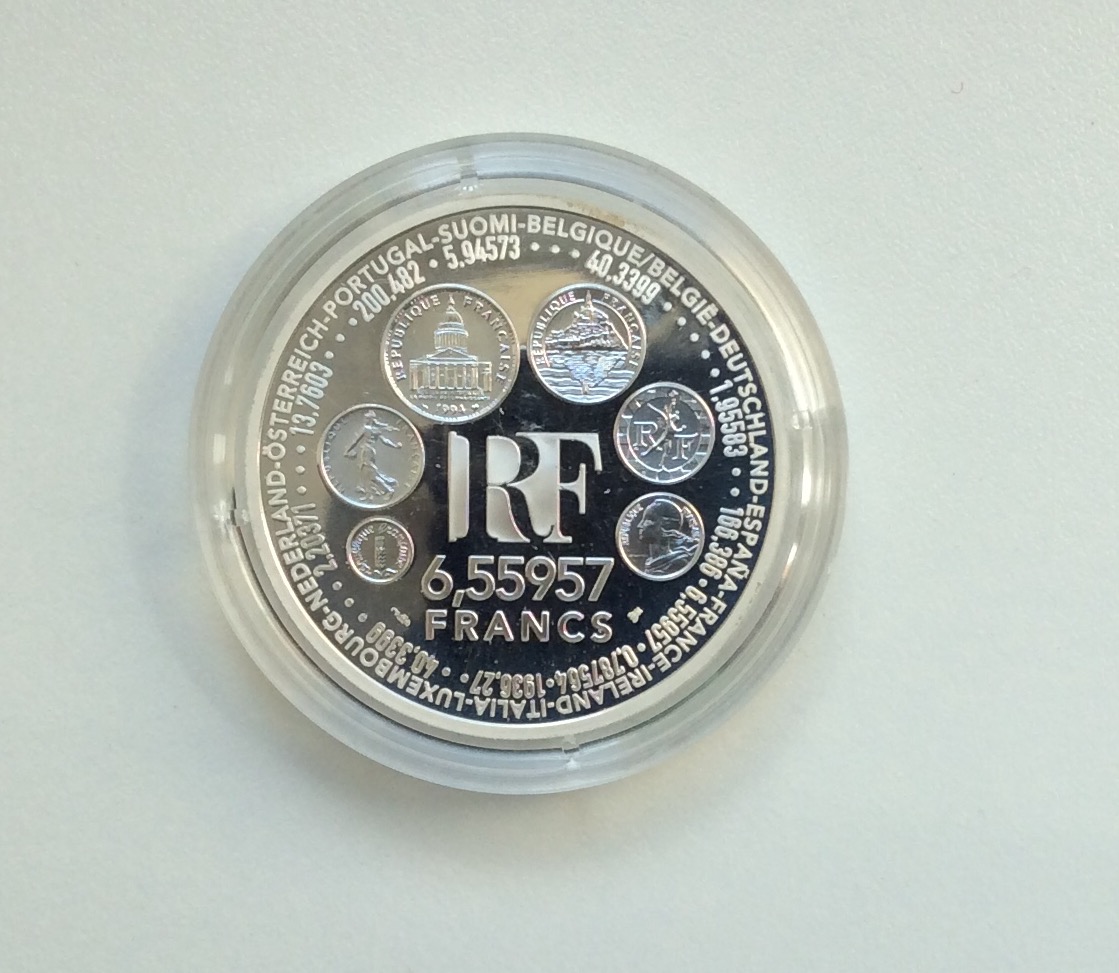  Frankreich 6,55957 Francs Silbermünze 1999 Europäische Währungsunion * Parität PP   