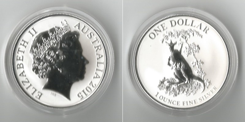  Australien  1 Dollar 'Känguru' 2015  FM-Frankfurt Feingewicht: 31,1 g Silber  stempelglanz   