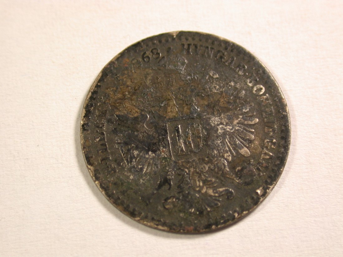  A109 Österreich 10 Kreuzer Silber 1868 geschwärzt sonst s-ss  Orginalbilder   