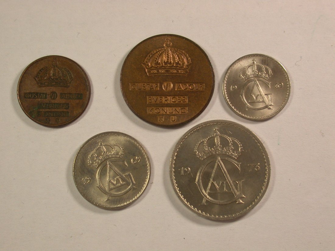  Lots -30- Schweden 5 Münzen 1957-1973 teils in f.ST !!  Orginalbilder   