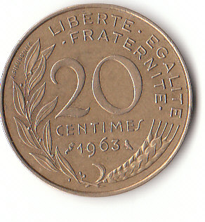 Frankreich (C036)b. 20 Centimes 1963 siehe scan