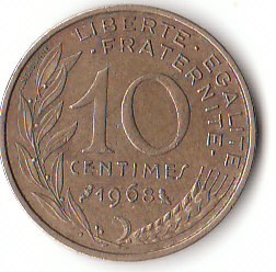 Frankreich (C049)b. 10 Centimes 1968 siehe scan