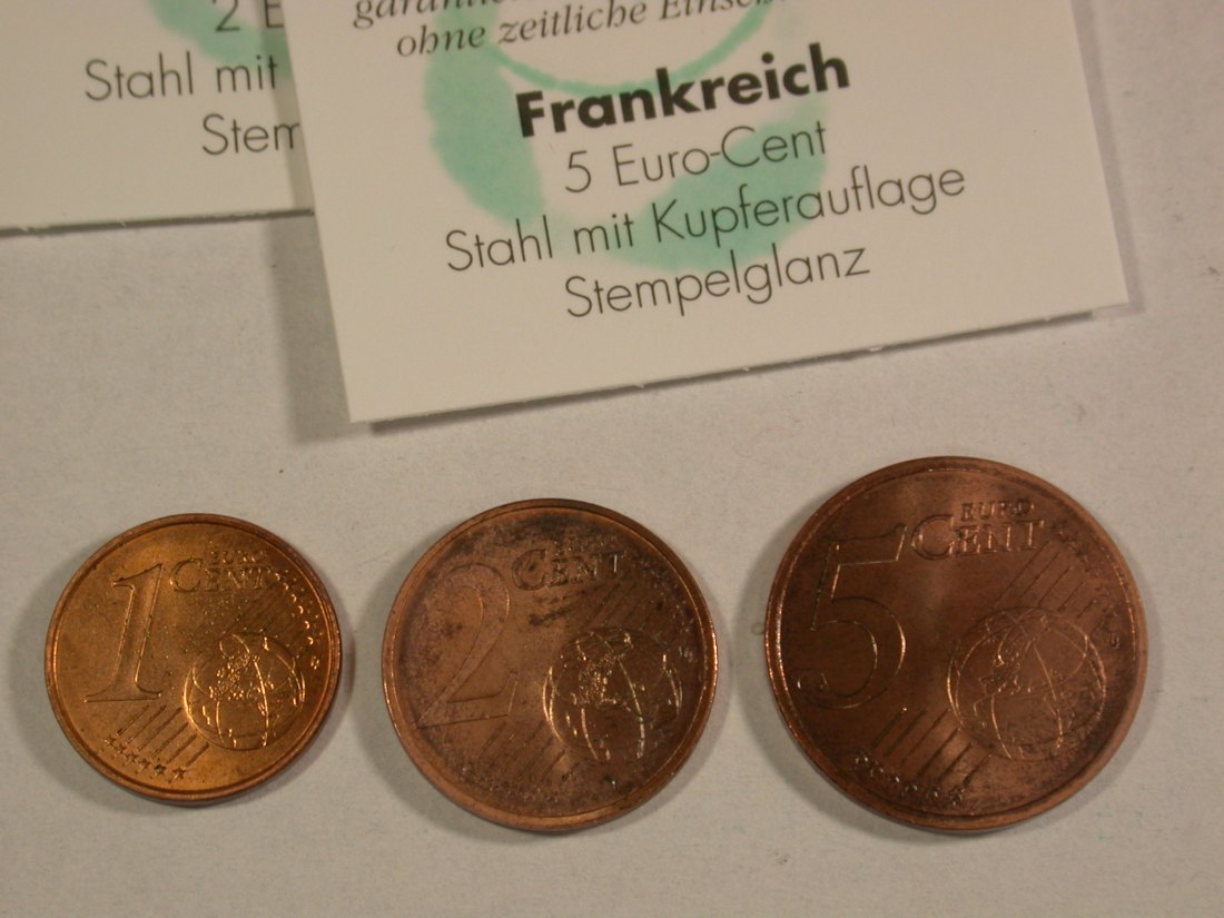  Lots -33-  Euro  1,2 und 5 Cent Frankreich 1999  mit Zertifikat Orginalbilder   