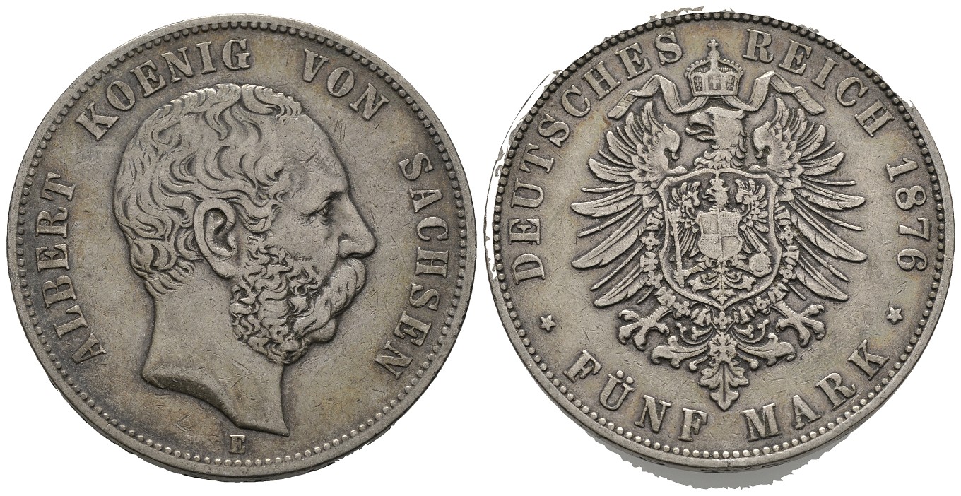 PEUS 7326 Kaiserreich - Sachsen Albert (1873 - 1902) 5 Mark 1876 E Sehr schön