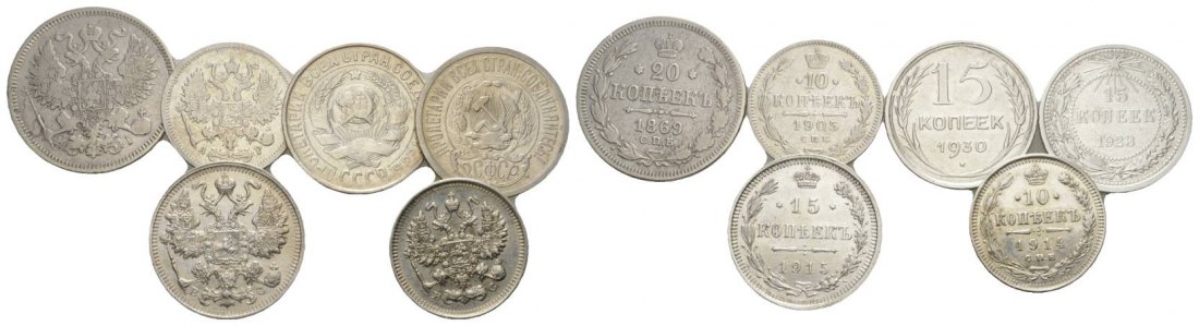  Russland, 6 Kleinmünzen   