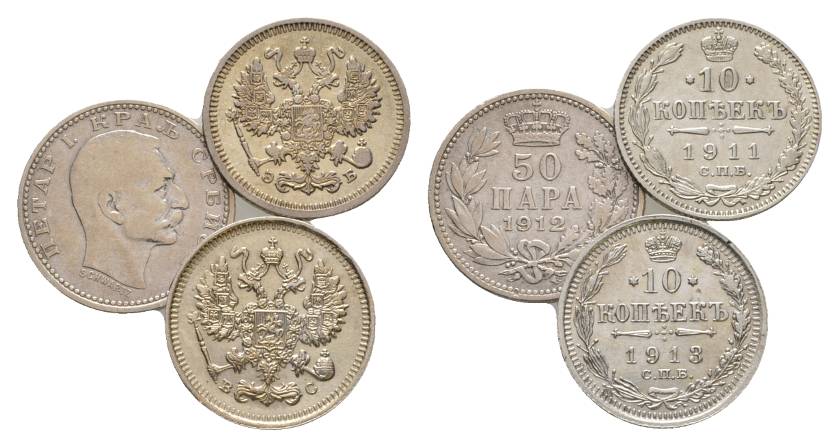  Ausland, 3 Kleinmünzen (1912/1911/1913)   