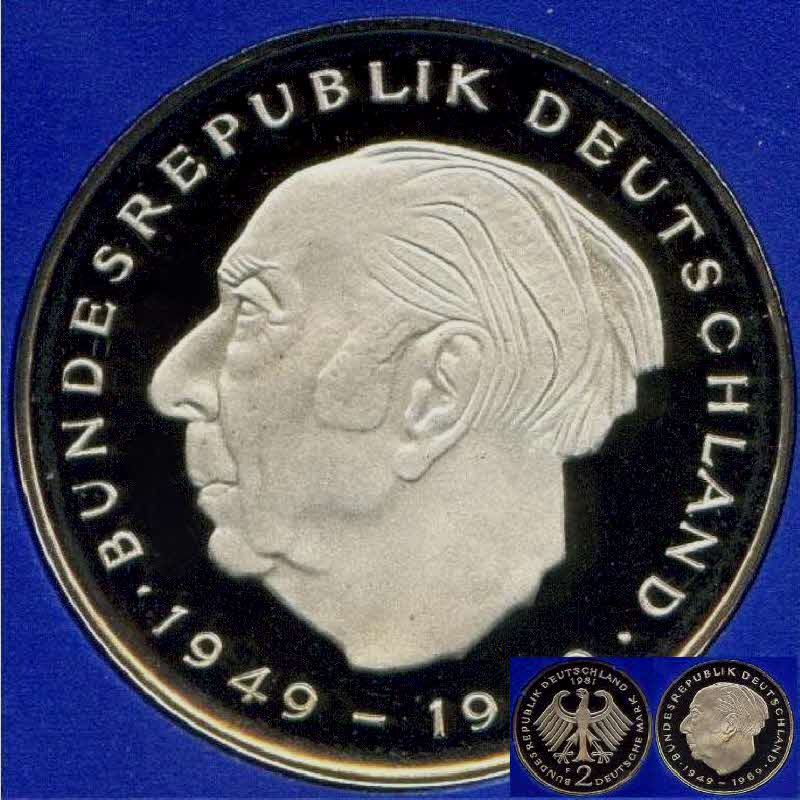  1974 D * 2 Deutsche Mark Theodor Heuss Polierte Platte PP, proof   