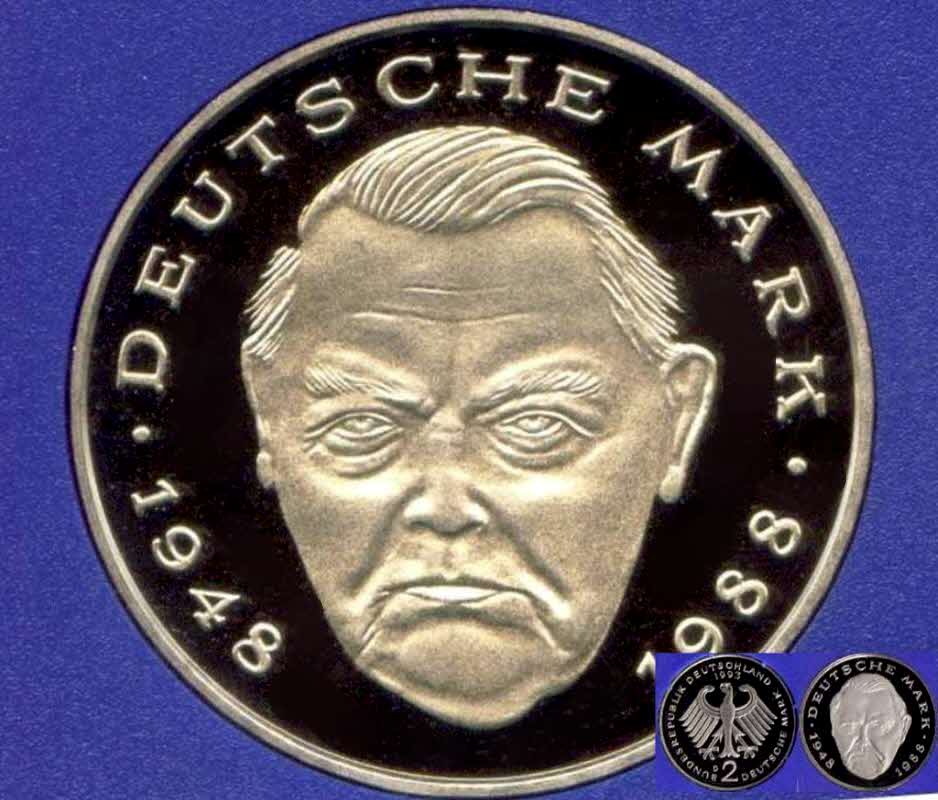  1998 D * 2 Deutsche Mark Ludwig Erhard Polierte Platte PP, proof, top   