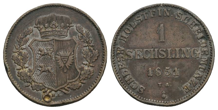  Schleswig-Holstein königliche Linie, 1 Kleinmünze 1851   