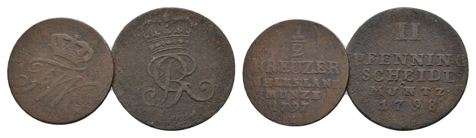  Altdeutschland, 2 Kleinmünzen (1797/1798)   