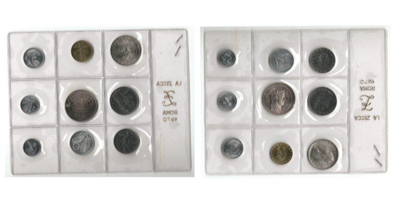  Italien 1 Lira - 1000 Lire 1970  FM-Frankfurt  Feingewicht: 21,37g Silber stgl. (Patina)   