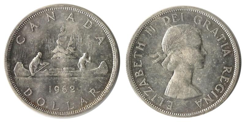  Kanada  1 Dollar  1962 FM-Frankfurt Feingewicht: 18,66g Silber sehr schön   