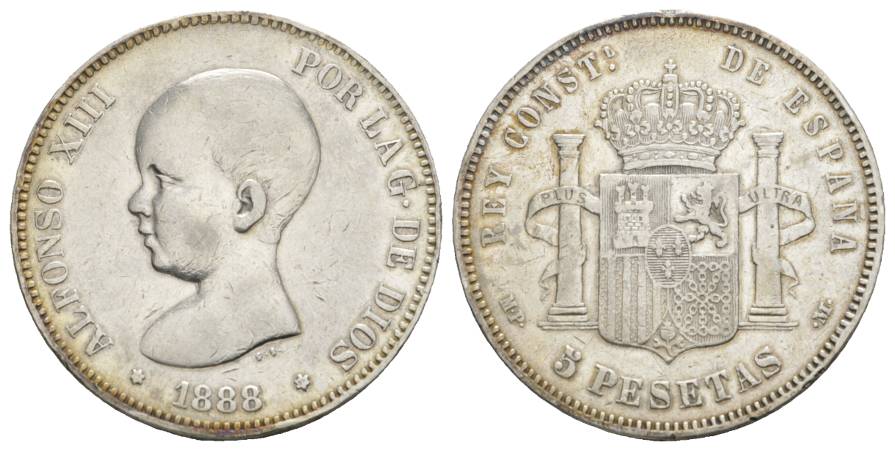  Spanien, 5 Pesetas 1888   