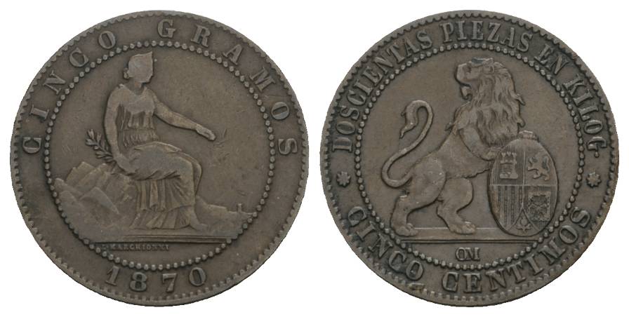  Spanien, Kleinmünze 1870   