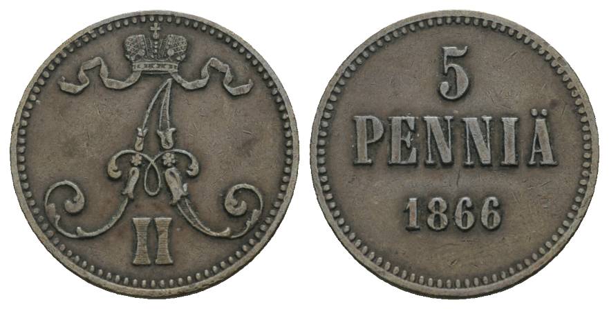  Finnland, 5 Penniä 1866   
