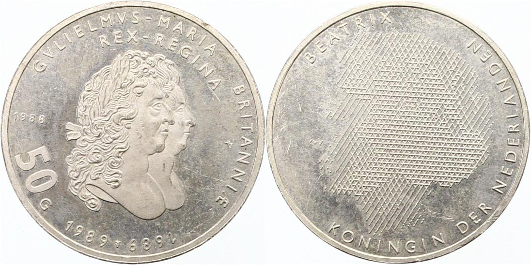  7160 Niederlande 50 Gulden 1988  23,13 Gramm Silber fein  sehr schön - vorzüglich   