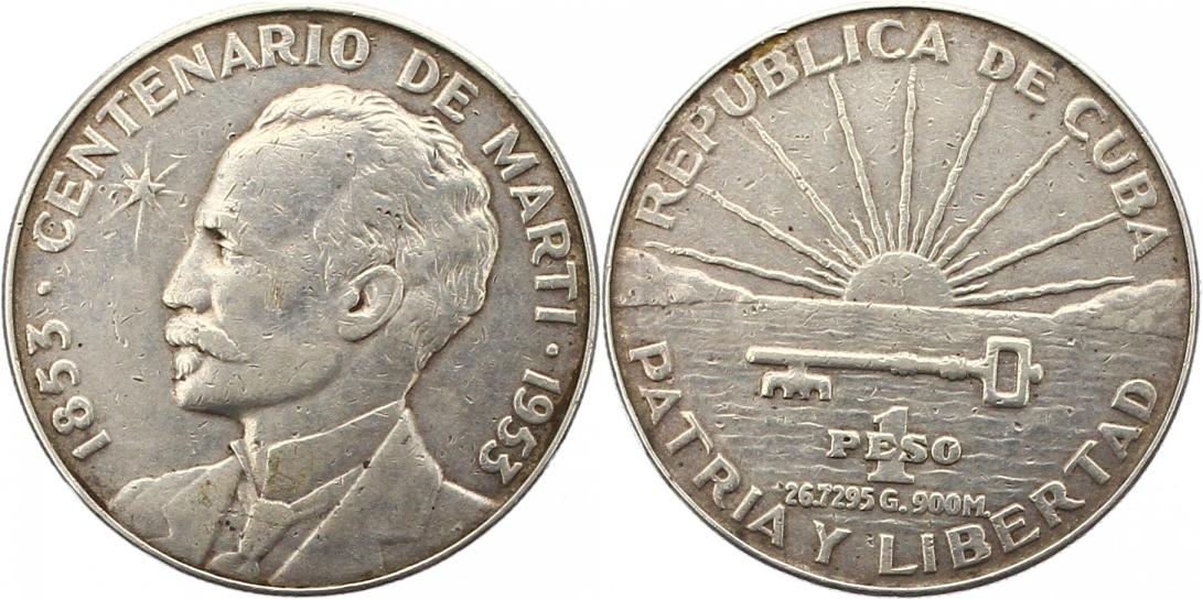  7173 Cuba  1 Peso 1935 24,06 Gramm Silber sehr schön   
