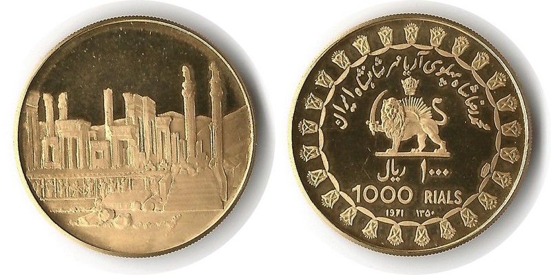Iran MM-Frankfurt Feingewicht: 11,73g Gold 1000 Rials 1971 vorzüglich aus PP