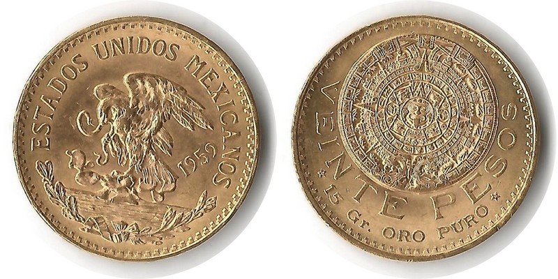 Mexiko MM-Frankfurt Feingewicht: 15g Gold 20 Pesos 1959 vorzüglich