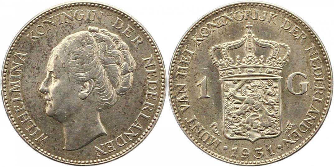  7206 Niederlande 1 Gulden 1931 Silber  vorzüglich   
