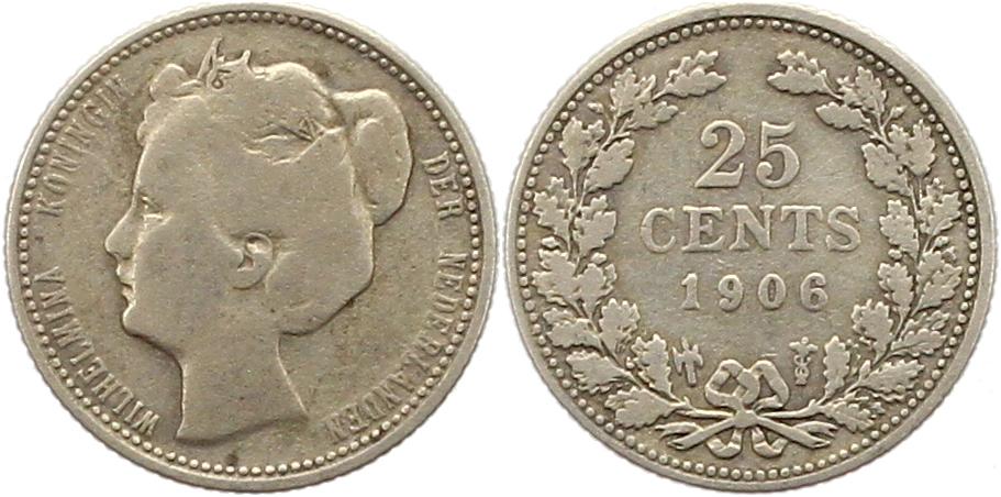  7209 Niederlande 25 Cent 1906 Silber  schön sehr schön   