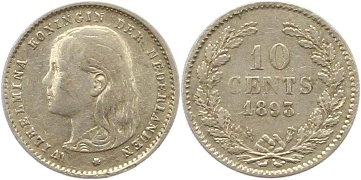  7216 Niederlande 10 Cent 1893 Silber sehr schön   