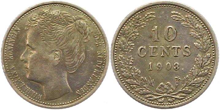  7217 Niederlande 10 Cent 1903 Silber sehr schön   