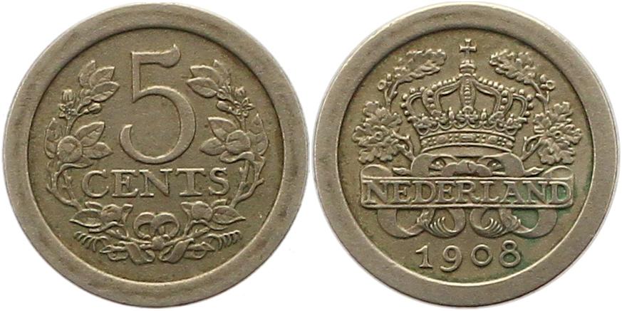 7221 Niederlande 5 Cent 1908 sehr schön +   