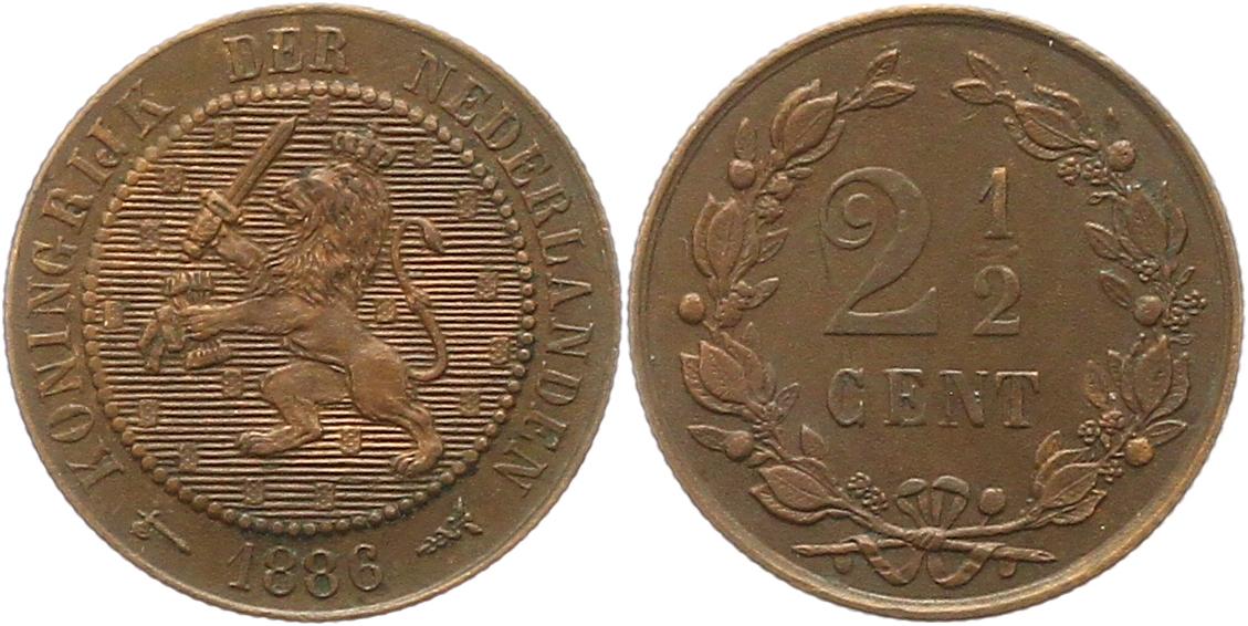  7223 Niederlande 2 1/2  Cent 1886 sehr schön vorzüglich   