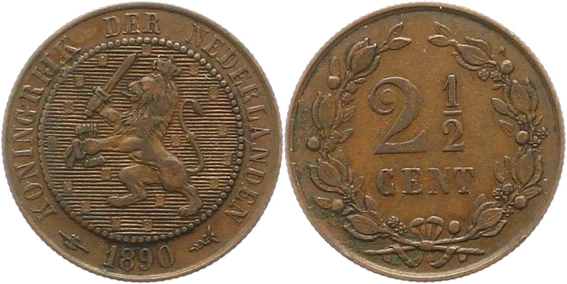  7224 Niederlande 2 1/2  Cent 1890  sehr schön   