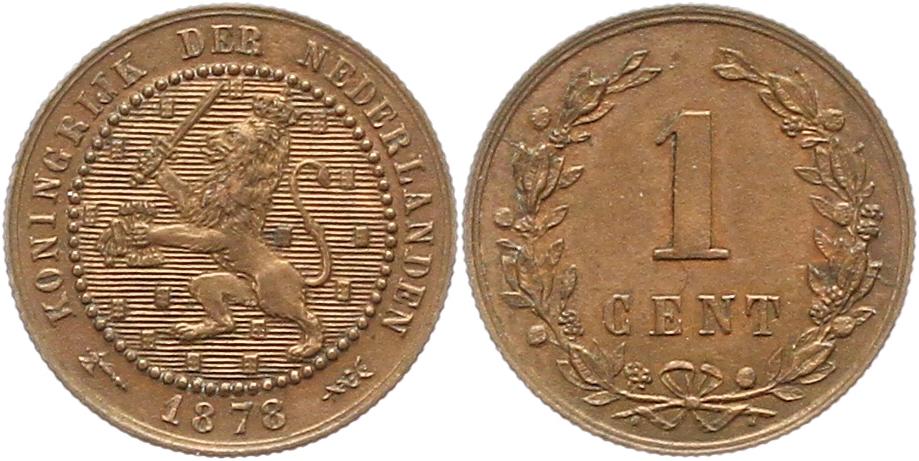  7226 Niederlande 1 Cent 1878  vorzüglich - Stempelglanz   
