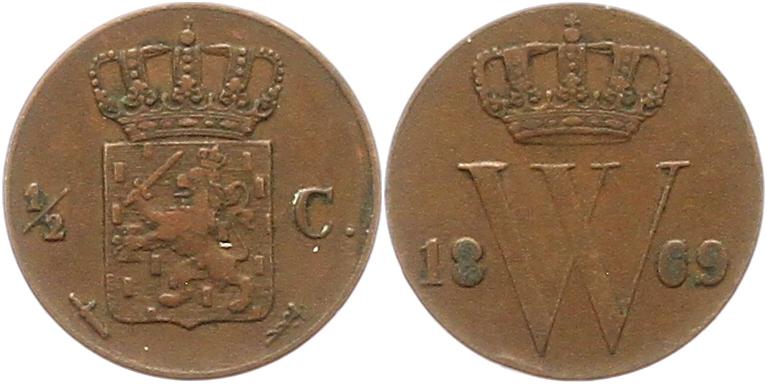  7228 Niederlande 1/2 Cent 1869  sehr schön   