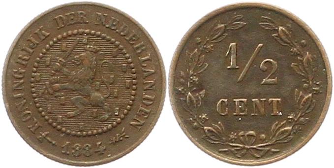  7230 Niederlande 1/2 Cent 1884  sehr schön   